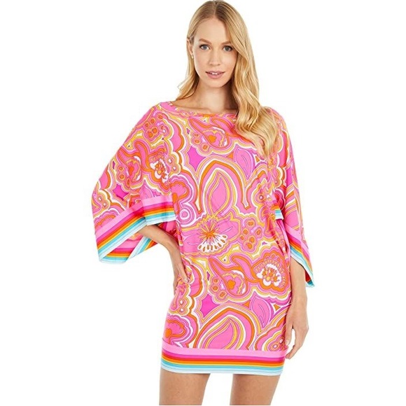 Trina Turk Other - TRINA TURK 25TH ANNIVERSARY MORNING SUNRISE JERSEY COVERUP PINK TUNIC DRESS